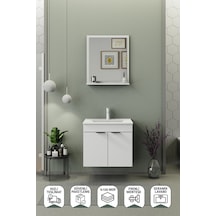 Biani Fix Arya 65 Cm Banyo Dolabı,Seramik Lavabolu, Aynalı,Lavabo Dahil,Mdf,Mat Beyaz