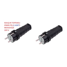 Siyah Topraklı Erkek Fiş 220 V Kauçuklu Monofaze 2 Adet