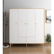 Floradesign Tema Elbise Dolabı 4 Kapaklı Çekmeceli Dolap Gardırop /beyaz Meşe