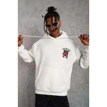 Modi Green School Boy Karakter Baskılı Erkek Beyaz Kapüşonlu Sweatshirt