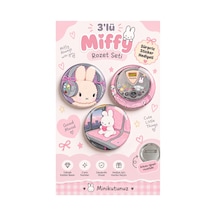Minikutunuz 3 Lü Miffy Temalı İğneli Yaka Rozeti Seti Sevimli Tavşan Sürpriz Sticker Hediyeli Diğer