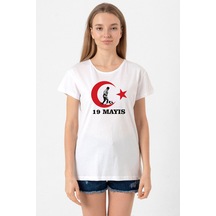 19 Mayıs Ata Beyaz Kadın Bisikletyaka Tshirt Beyaz