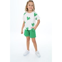 Toontoy Kids Toontoy Kız Çocuk Baskılı Şortlu Takım Çimen Yeşili