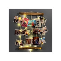 Ahşap Fotoğraf Çerçevesi Led Işıklı Ipli Mandallı Resim Askısı