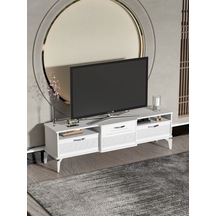 Tv Sehpası Tv Ünitesi 160 Cm Gümüş Beyaz Mistral 5073 Beyaz