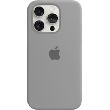 Apple Uyumlu iPhone 15 Pro Max Logolu Kılıf Lansman Silikon Kılıf - Gri
