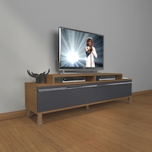 Decoraktiv Ekoflex 4 Mdf Krom Ayaklı Tv Ünitesi Tv Sehpası Ceviz - Antrasit