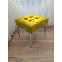 Modern Dilim Puf Ayakucu Puf Gümüş Metal Ayak 45 45 Sarı