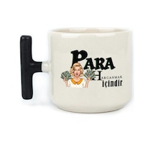 Para Harcamak İçindir Baskılı Siyah Kulplu T Kupa