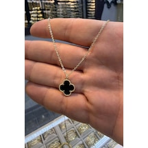 Yonca Siyah Taşlı Kolye 45 Cm Altın