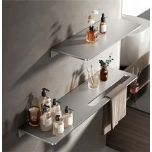 Gkd Dekoratif Paslanmaz Çelik Raf, 50cm-30cm 2 Adet Modern Banyo Havlu Askısı Ve Depolama Ünitesi Gri