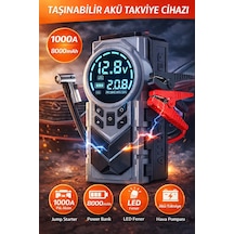 Akü Takviye & Araç Hava Pompası Taşınabilir Çantalı Işıklı Kompresörlü Akü Takviye Cihaz 8000 Mah