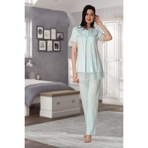 Effortt Effort Kadın Yeşil Kısa Kollu Hamile Lohusa Pijama Takımı 5042 Mavi