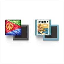 9x9 Cm Buzdolap Magnetleri - Eritre Bayrağı Ve Posta Pulu Tema - 2'li Set Magneti