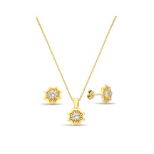 18k Altın Kaplamalı 925 Ayar Gümüş Çiçek Set - 67018702 Altın