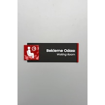 Bekleme Odası - Waiting Room Mat Siyah Kırmızı Detaylı Pleksi Kapı İsimliği Kendinden Yapışkanlı