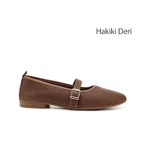 Gönderi(R) Gönderi R Taba Antik Hasır Baskılı Mary Jane Hakiki Deri Babet Taba Antik