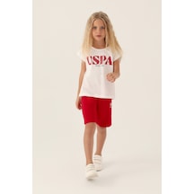 U.S. Polo Assn. Lisanslı Flower Written Kırmızı Kız Çocuk Bermuda Takım 5274-43168 Krem - Kırmızı