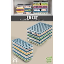 Meleni Home 8'li Buzdolabı Organizer Mikrodalga Ve Difrize Uygun Saklama Kabı Petrol 4x2400 Ml- 4x1170 Ml Çok Renkli