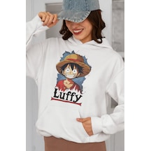 Sevbano Tasarım Monkey D. Luffy Baskılı Unisex Oversize Anime Karakter Ho beyaz