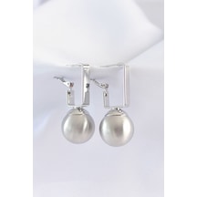 Pirinç Gümüş Renk Dikdörtgen Detay Oval Küpe - Tj-bkp8914 Diğer