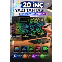 20 Inc Renkli Lcd Grafik Dijital Kalemli Çizim Tableti Yazı Tahta Not Yazma Eğitim Tableti Siyah