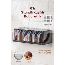 Porsima 1182 6 Lı Standlı Kendinden Yapışkanlı Kapaklı Kaşıklı Baharatlık Takımı -etiketli Baharatlık Antrasit