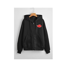 Tarzsokak Unisex Baskılı Kapüşonlu Fermuarlı Sweatshirt Siyah