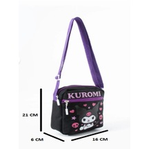 Trg Polo Siyah Kuromi Çocuk Omuz Çantası 3 Bölmeli Su Geçirmez Kumaş 21 16 6 Cm Siyah - Mor