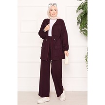 Butik Kadın Fermuarlı Cep Detaylı Tesettür Eşofman Takımı Bordo Bordo