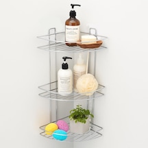 Banyo Duş Köşe Rafı Üç Katlı Krom Şampuanlık Paslanmaz Metal Duvar Tipi Düzenleyici Organizer Genel