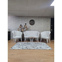 Zafir Beyaz Boyalı Tel Ayak Papatya Çay Seti Koltuk Takımı , Balkon, Salon, Ofis, Cafe Koltuk Takımı Krem
