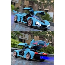 Sesli Işıklı Buhar Atan Metal Die Cast Model Mavi Spor Oyuncak Araba 20x8x5 Cm Çok Renkli