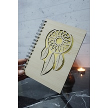 Rüya Kapanı Desenli Ahşap Kapaklı Defter - Ajanda - Günlük - Notebook Düz Çizgisiz