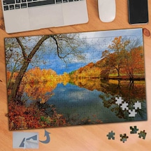 Sararmış Ağaçlar Göl Manzarası 240 Parça Puzzle Yapboz Tablo-120