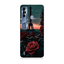 Tecno Spark 7 Pro Uyumlu Eyfel Kulesi Ve Gül Desenli Silikon Kılıf