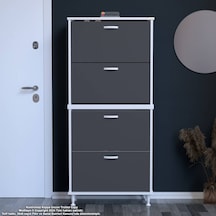 Modilayn Umay' 2 Li Antre Hol 72 X 168 X 25,5 Cm Lik 4 Düşer Kapak 8 Göz Bölmeli Ayakkabılık Beyaz-antrasit