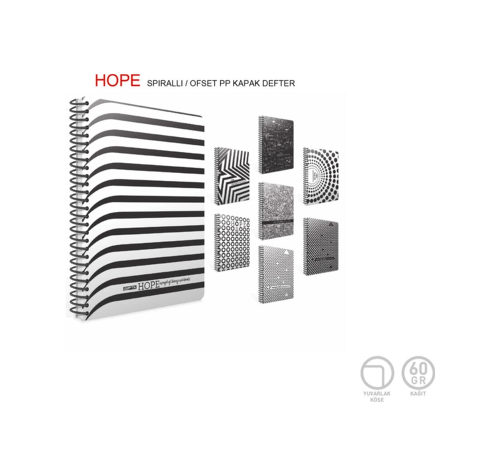 Hope 18.5x26cm Plastik Kapak 100 Yaprak Çizgili Spiralli Defter