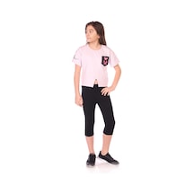 Toontoy Kids Toontoy Kız Çocuk 2'li Takım Baskılı Bisiklet Yaka T-shirt & Beli Lastikli Crop Tayt - Yırtmaç Detaylı Açık Lila
