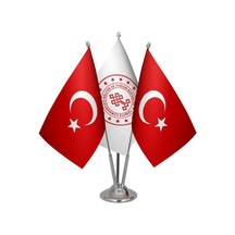 Masa Üstü Kültür Bakanlığı Bayrağı Türk Bayrağı Üçlü Krom Direk M