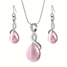Sedef Taşlı, Beyaz Pembe Trend Zirkon Taş İşlemeli Takı Seti Kolye Küpe , Yeni Yıl, Fuşya
