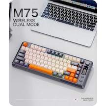 M75 Kablosuz 2.4ghz Kablosuz + Bt Çift Modlu Klavye Led Ekranlı Oyun Klavyesi İle Pbt Knob Rainbow