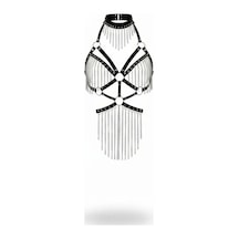 İkikareshop Siyah Body Harness Choker Yaka Zincir Detaylı Vücut Aksesuarı - Brf1397 Çok Renkli