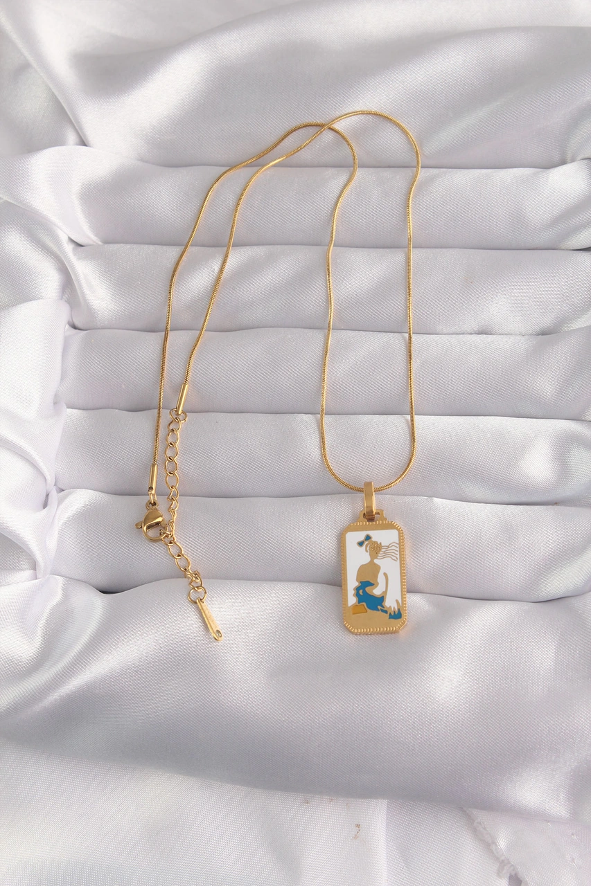 316l Çelik Gold Renk Beyaz Mineli Kız Figür Tarot Kolye Tj-bko9027 Altın - Çok Renkli
