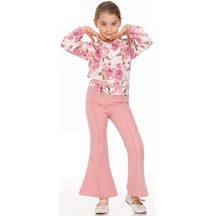 Kız Çocuk Çiçek Desenli Gömlek İspanyol Paça Pantolon Takımı 001