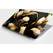 Laptop Sticker Bilgisayar Notebook Pc Kaplama Etiketi Altın Siyah Çiçek