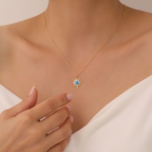 Vaoov 925 Ayar Gümüş Mavi Opal Taşlı Kutup Yıldızı Gold Kolye