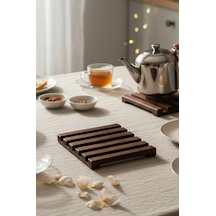 Weyne Kindra - Kare Nihale Çaydanlık Altlığı Ahşap Kahverengi