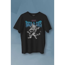 Meowtallica Rock Cat Metallica Gitar Kedi Kısa Kollu Baskılı T-shirt Unisex Tişört 001