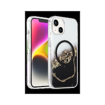 Onegif Apple iPhone Uyumlu 14 Lotus Simli Magsafe Kapak - Siyah İtdark56942